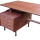 Vintage 1950s teak desk by designer Jacques Hauville.