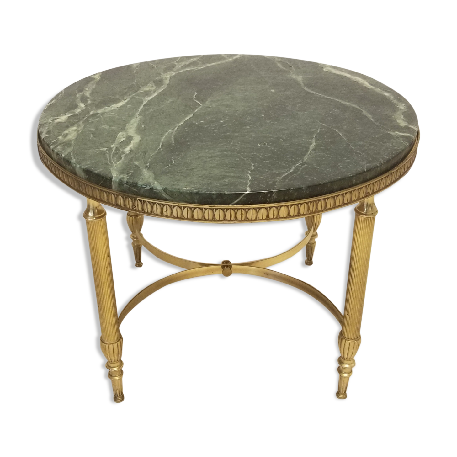 Round coffee table green marble neoclassical style - 60s