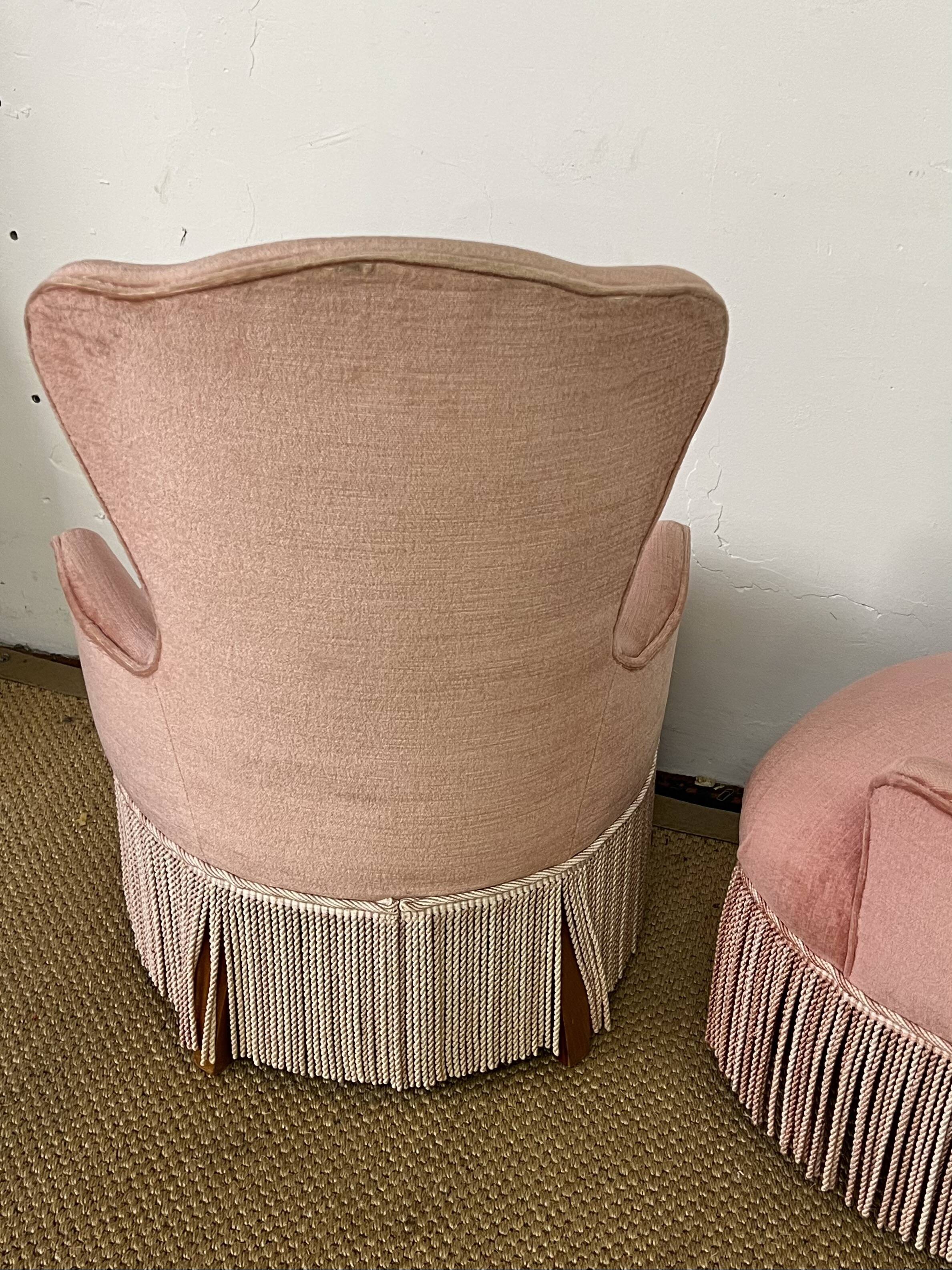 Paire de fauteuils crapaud rose poudré