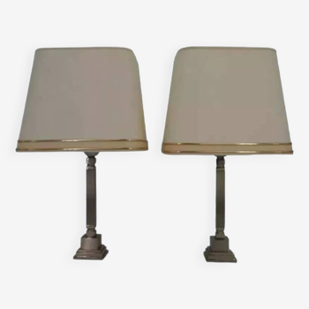 Pair of chrome and brushed metal lamps