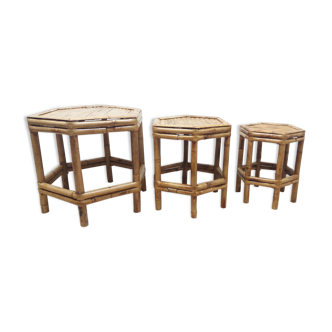 Set 3 tables gigognes en rotin