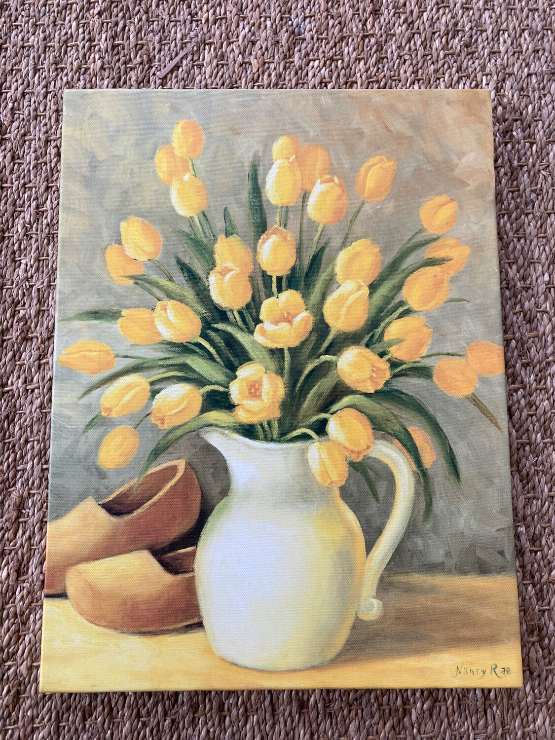 Bouquet of flowers including tulip and yellow pitcher