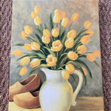 Bouquet of flowers including tulip and yellow pitcher