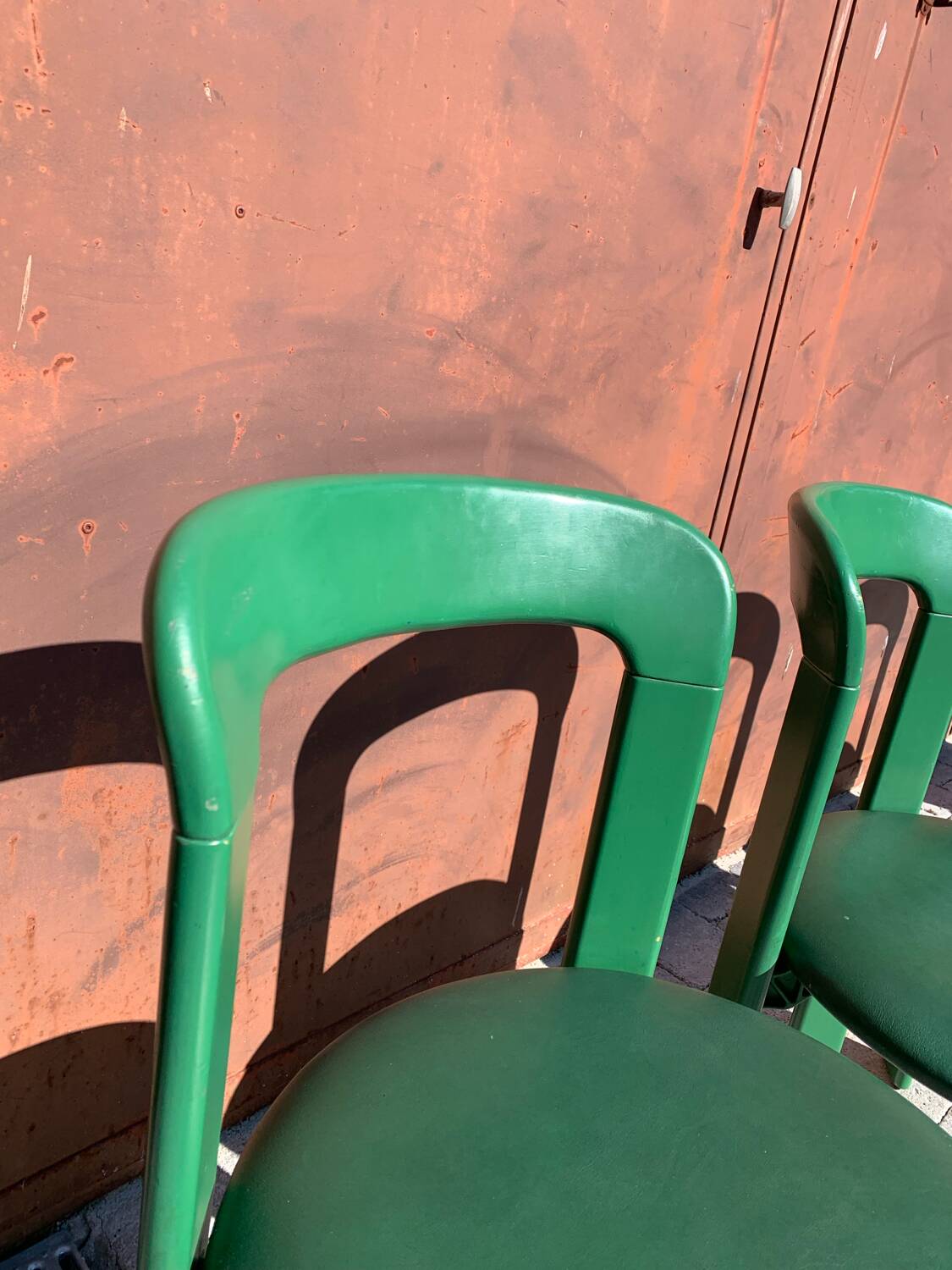 6 Bruno Rey Kush & co Green Stackable Chairs Circa 1970