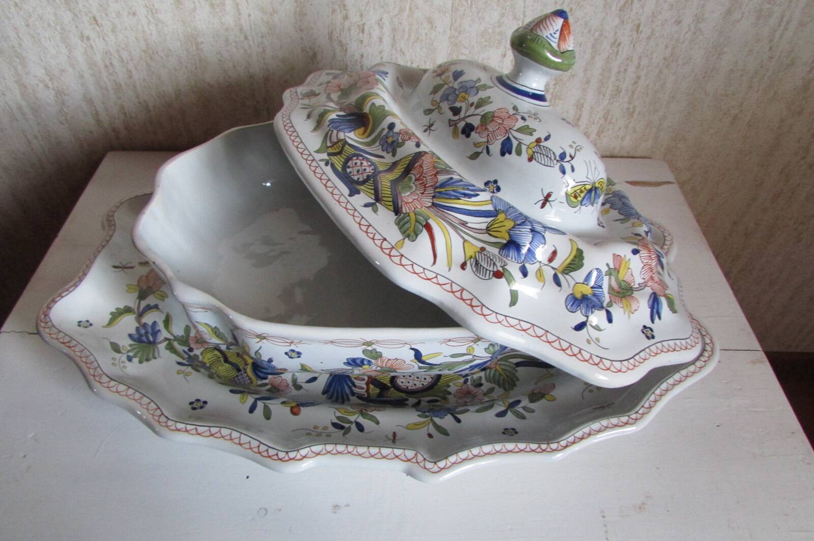 Compotier, soup tureen, vegetable dish in Rouen earthenware