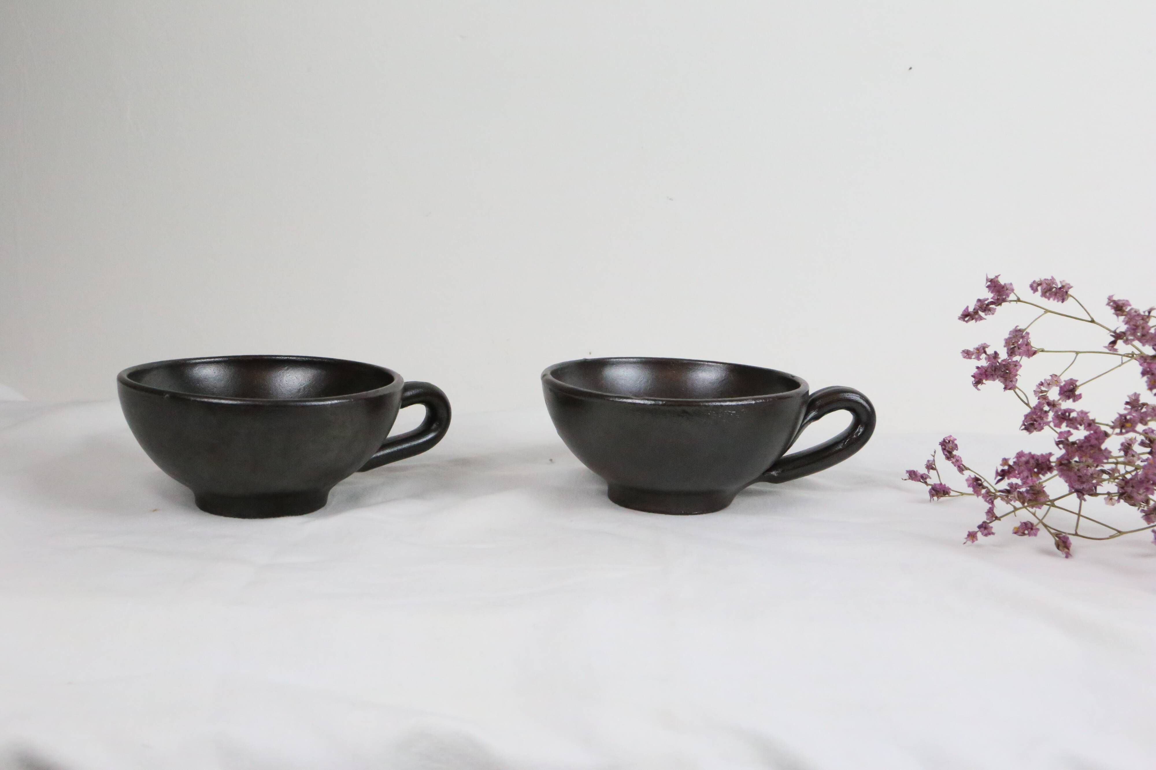 Set of 2 sandstone cups, artisanal pottery, vintage, 1980