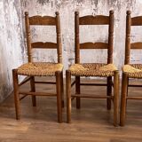 4 chaises Art Populaire en bois et paille