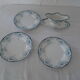 4 Pieces Saint Amand 3 flat plates - saucière décor blue green model Suzanne faience ancient