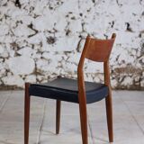 4 Scandinavian Fristho Franeker chairs in teak and faux leather, 1960.
