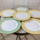 Set of 4 flat plates Saint-Amand pastel yellow and almond green 60s