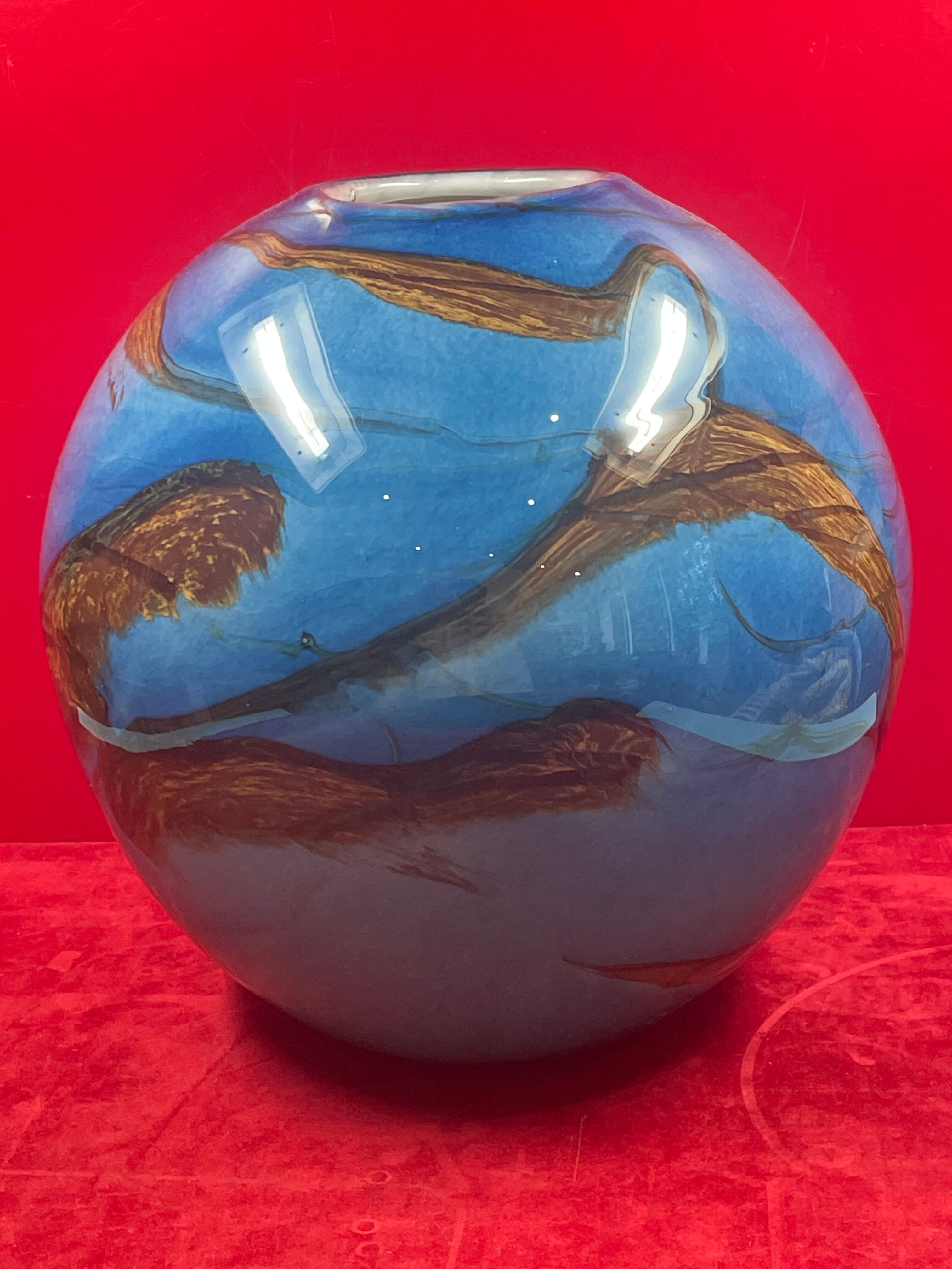 Ball sphere blue art glassware marble style murano de gino vase
