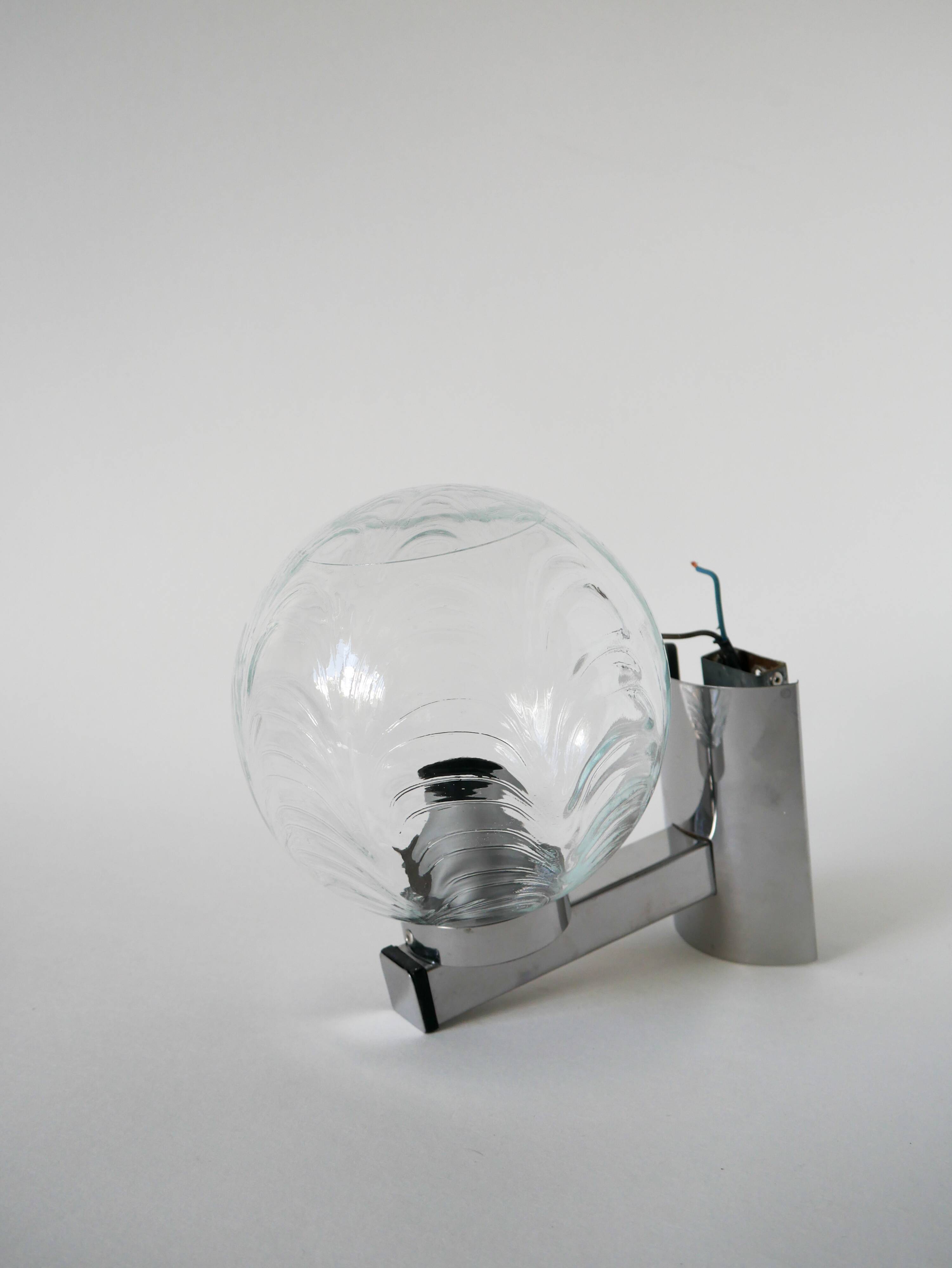 Chrome and molded glass wall lamp, 1970