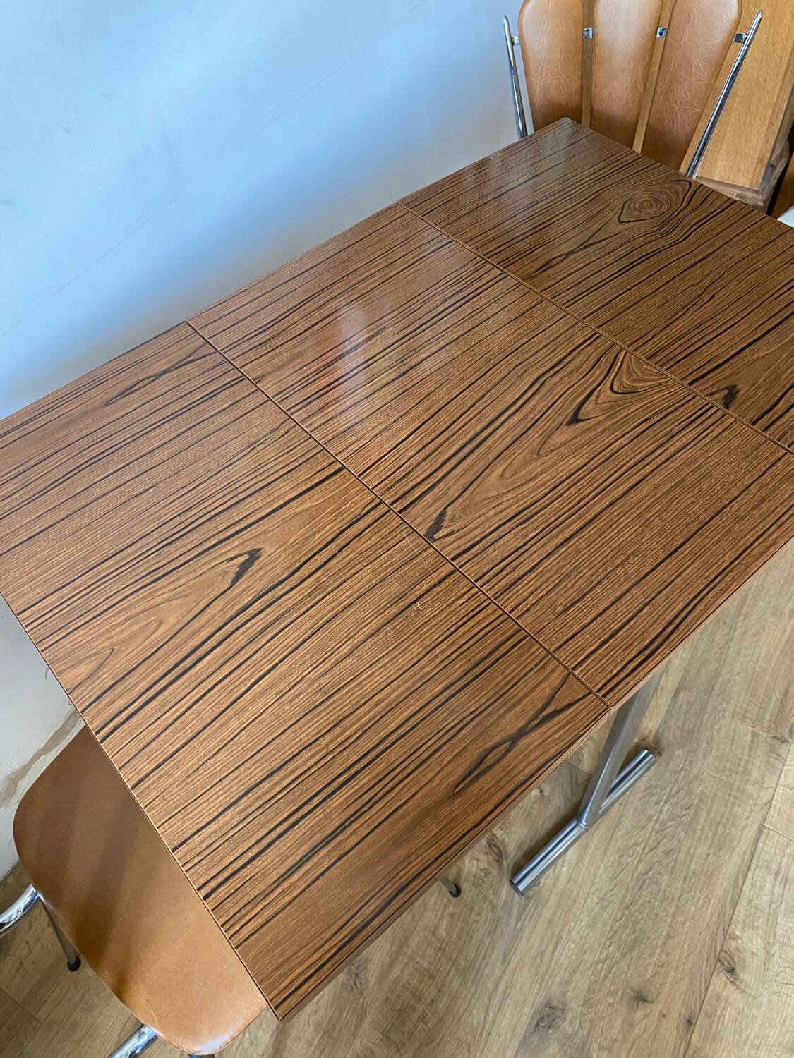 Formica folding table and two petal chairs from the 70s