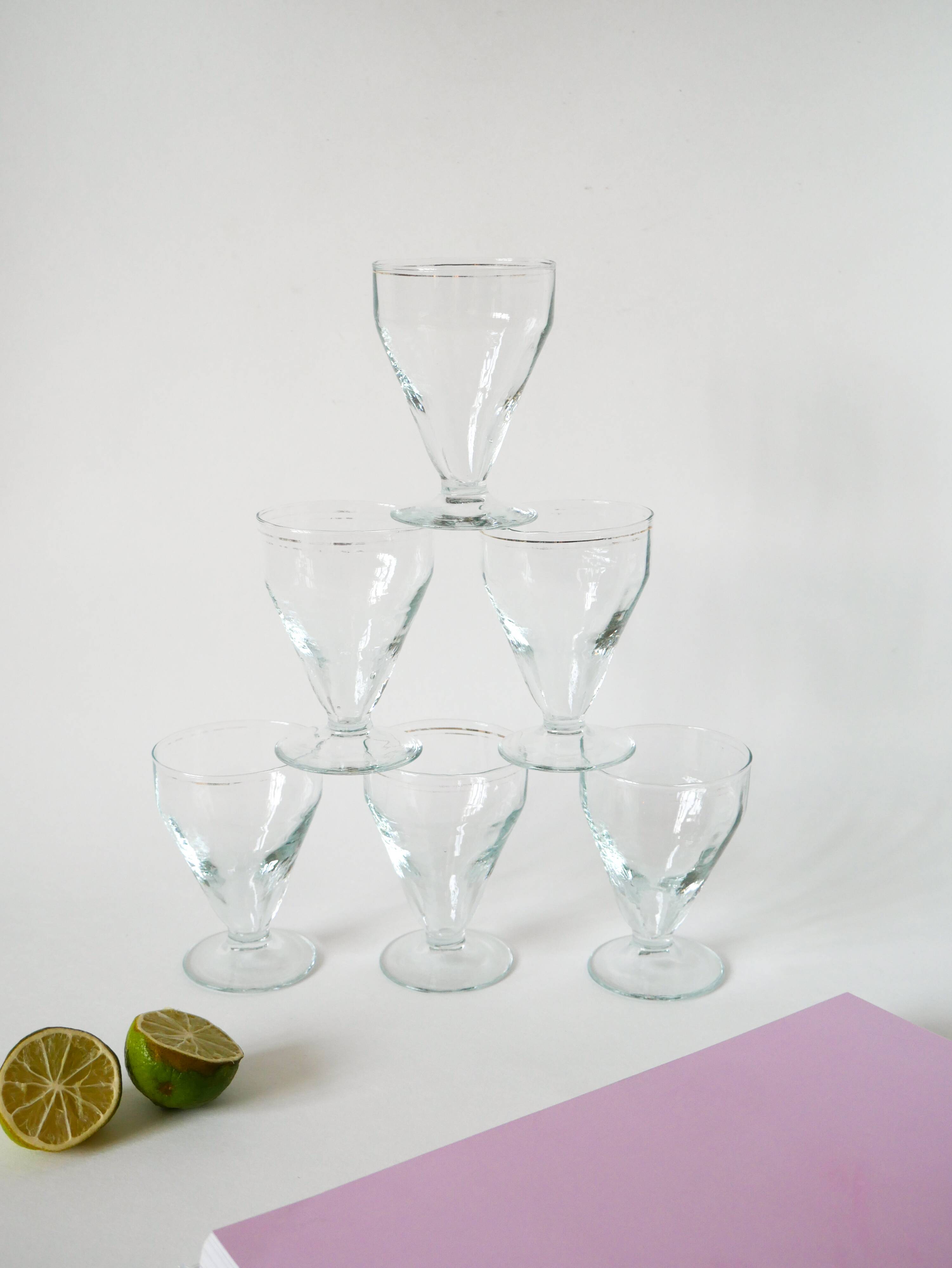 Set of 6 blown glass wine glasses from the early 20th century