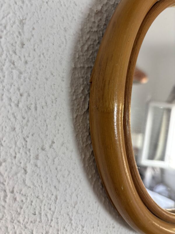 Miroir pomme en osier et bambou, 1960