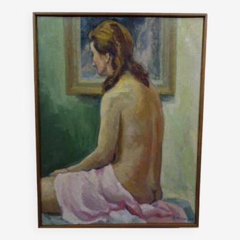 Antique oil painting Portrait of a 20th century impressionist nude woman