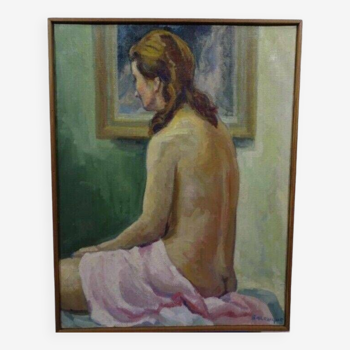 Peinture à l'huile ancienne Portrait de femme nue impressionniste du 20ème siècle