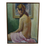 Peinture à l'huile ancienne Portrait de femme nue impressionniste du 20ème siècle