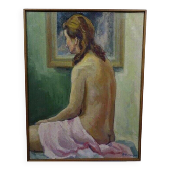 Antique oil painting Portrait of a 20th century impressionist nude woman