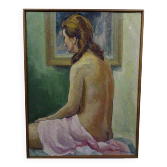 Peinture à l'huile ancienne Portrait de femme nue impressionniste du 20ème siècle