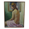 Peinture à l'huile ancienne Portrait de femme nue impressionniste du 20ème siècle