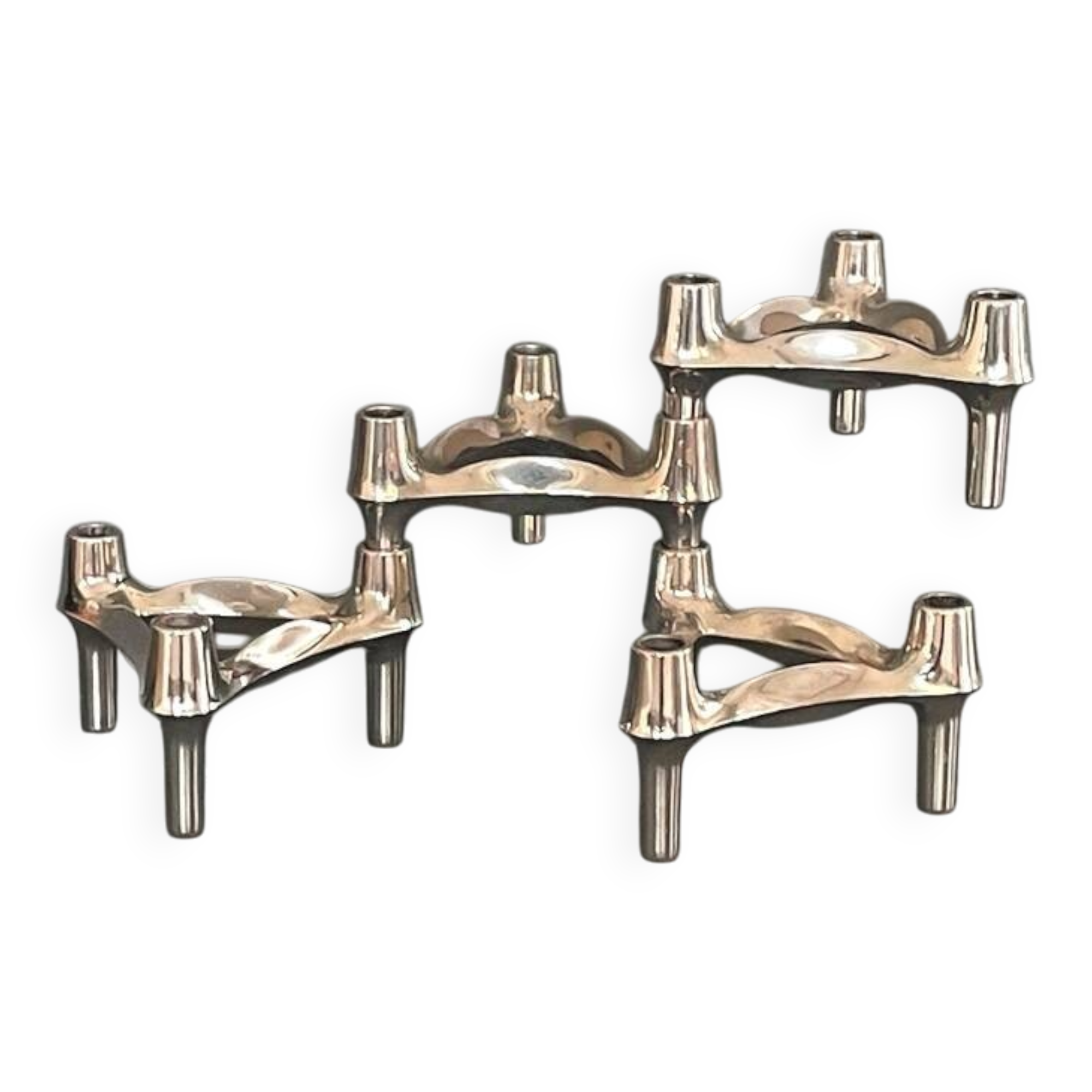 4 modular Nagel candlesticks. Vintage 70s