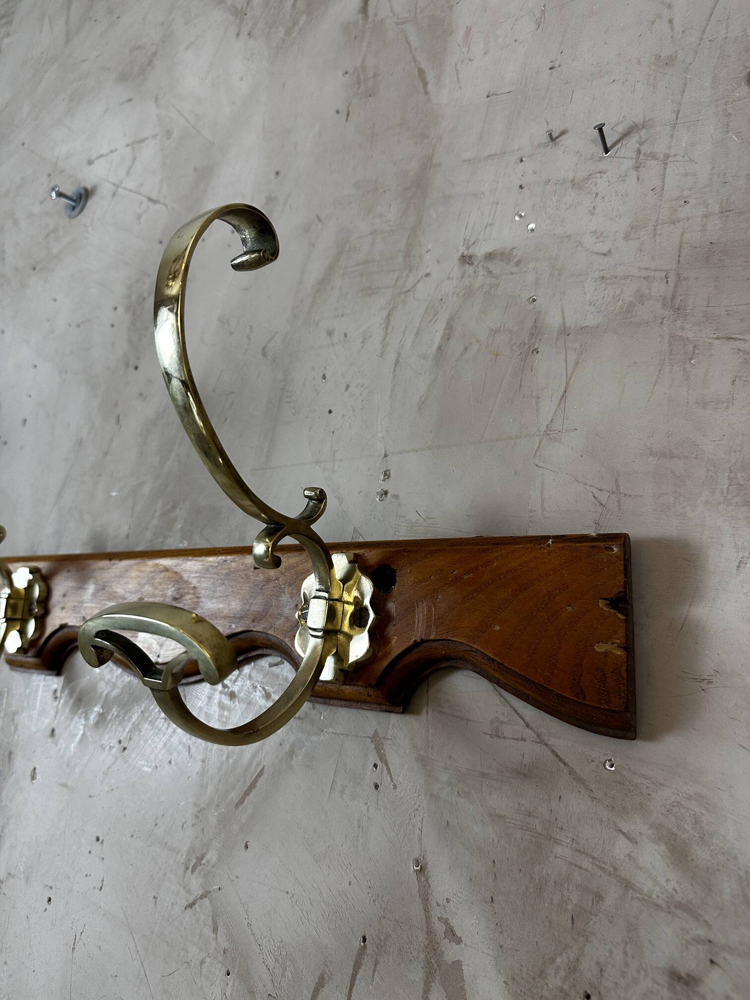 Wood and brass coat hook