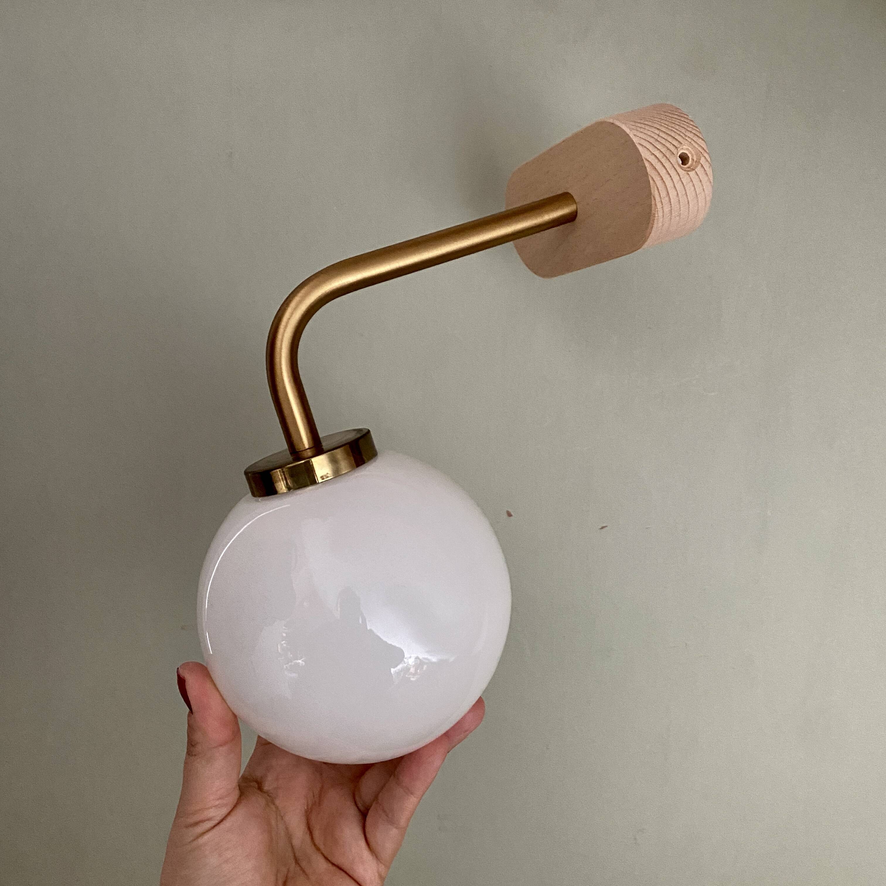 Vintage globe wall lamp in white opaline