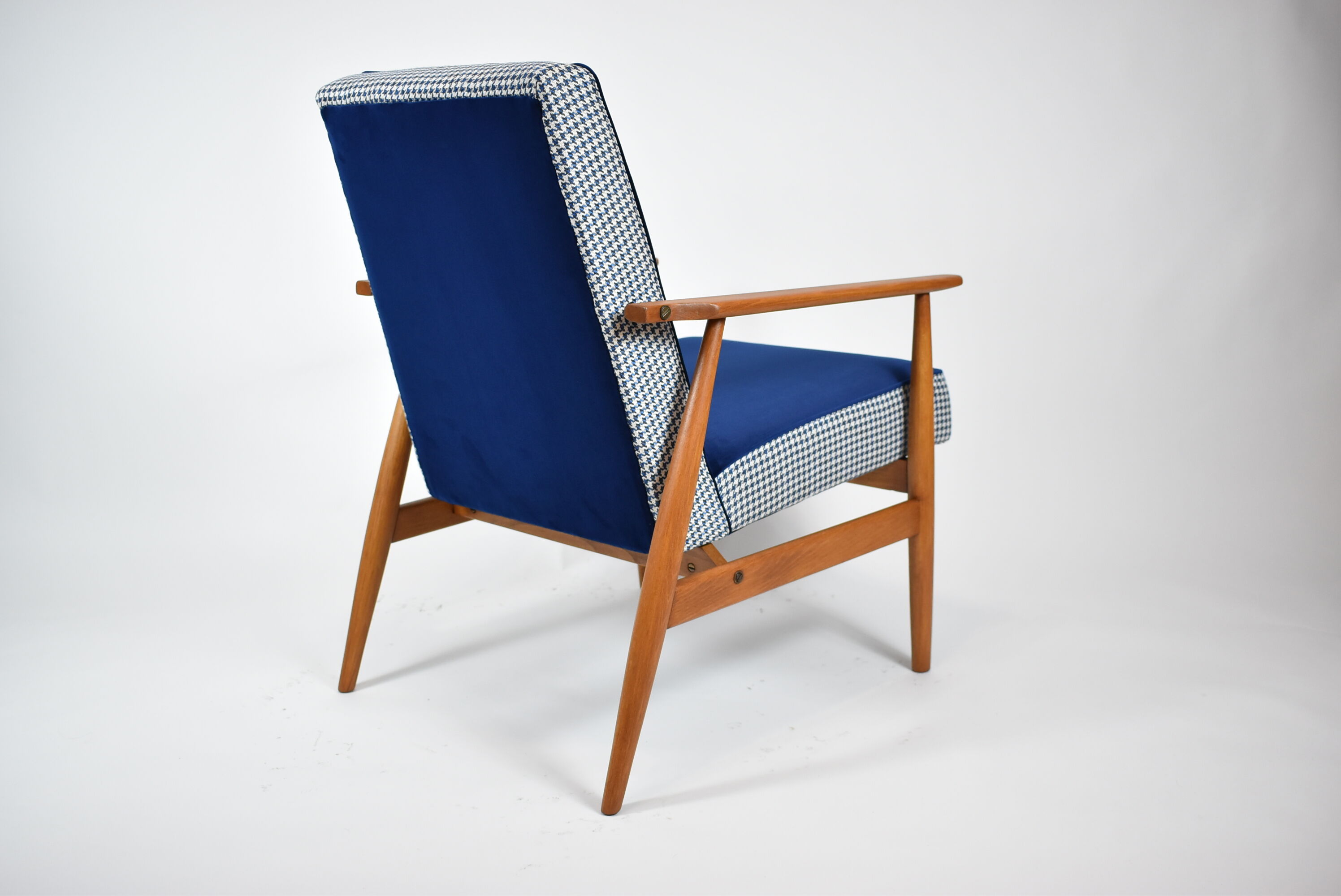 Original armchair "Fox", restored, designer H.Lis, 1970s, blue pied de poule