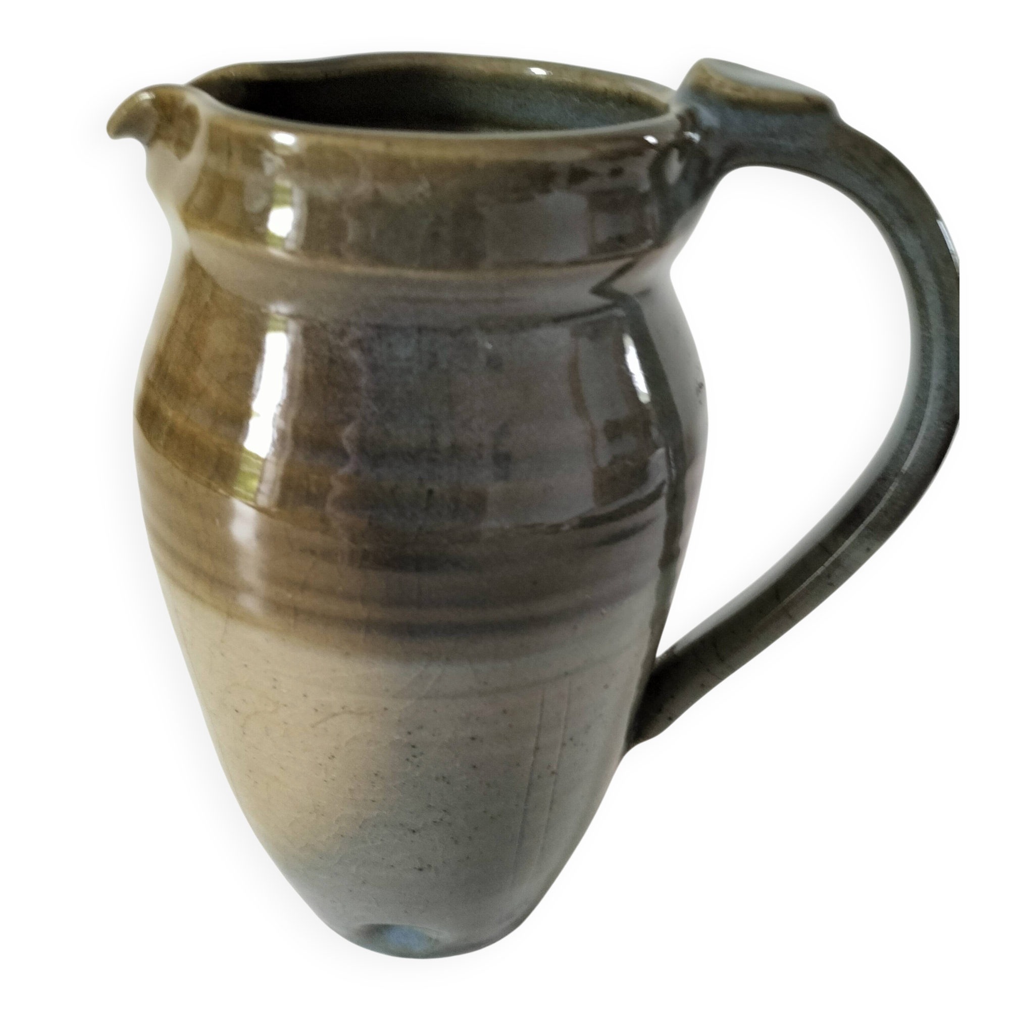 Ceramic pitcher in blue-grey glazed stoneware – signed
