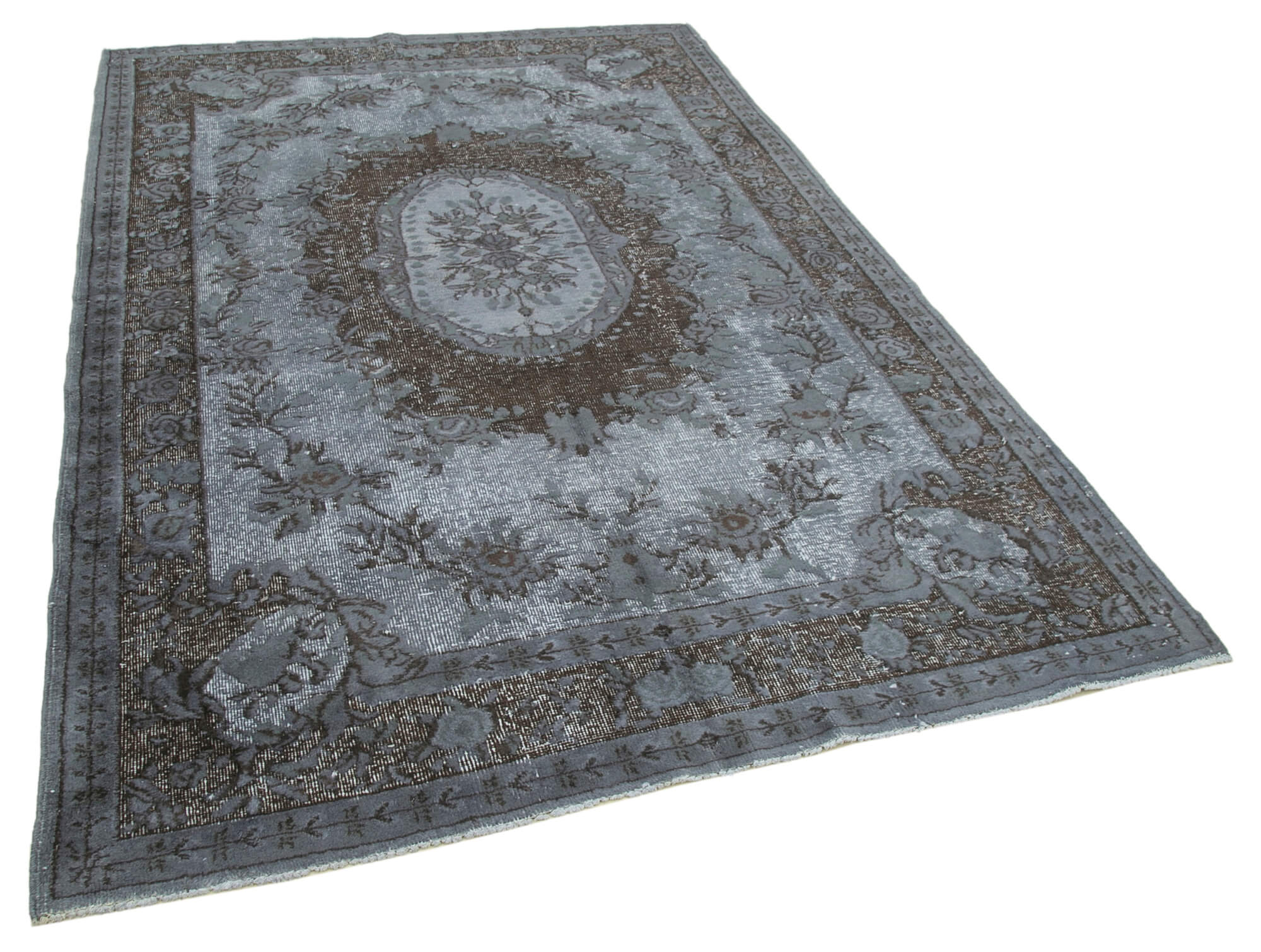 Hand-knotted bohemian turkish 1980s 174 cm x 266 cm grey rug