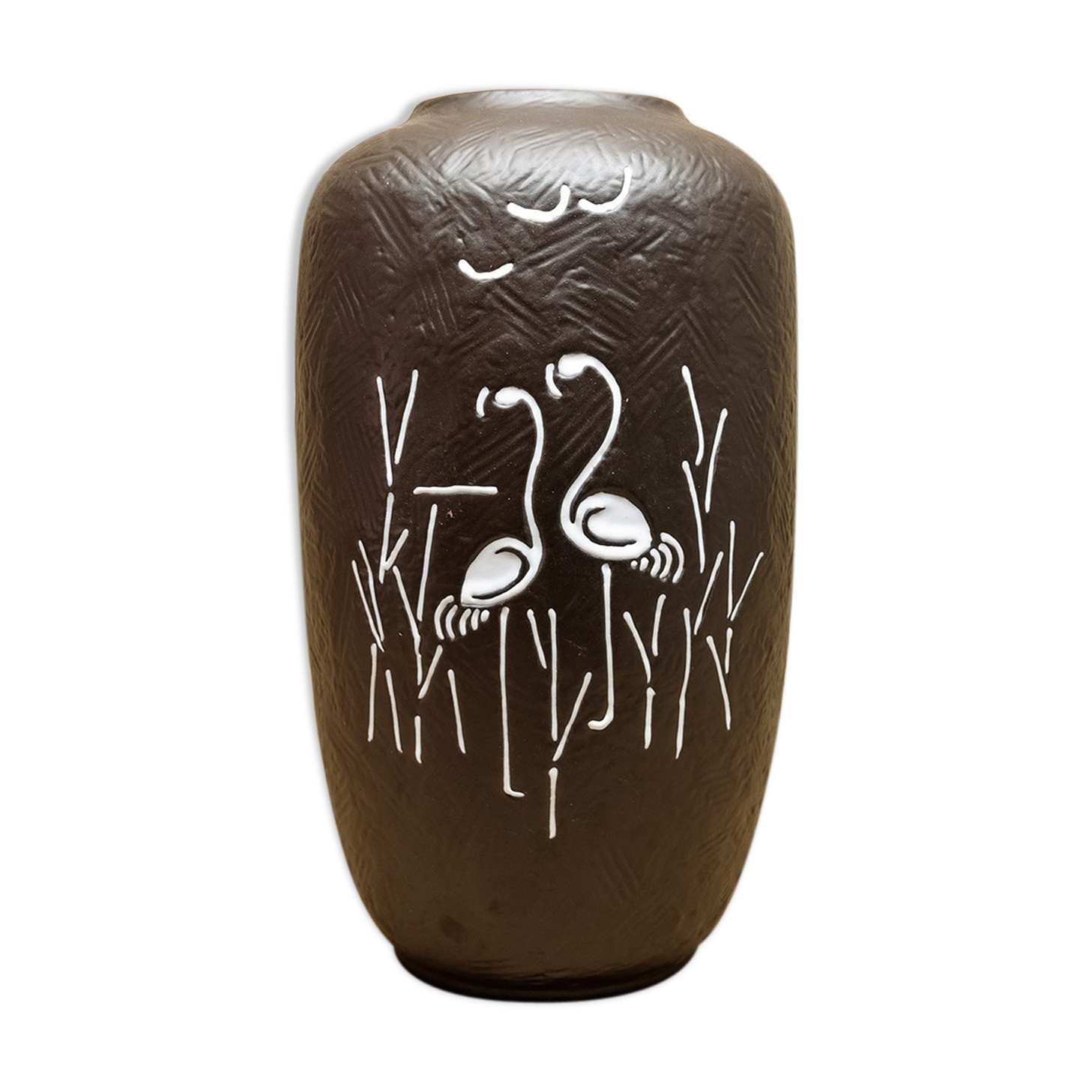 Ceramic vase with flamingo decor, 1950s
