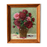 Painting of bouquet of peony flowers signed Arsène Brivot vintage years 20-30