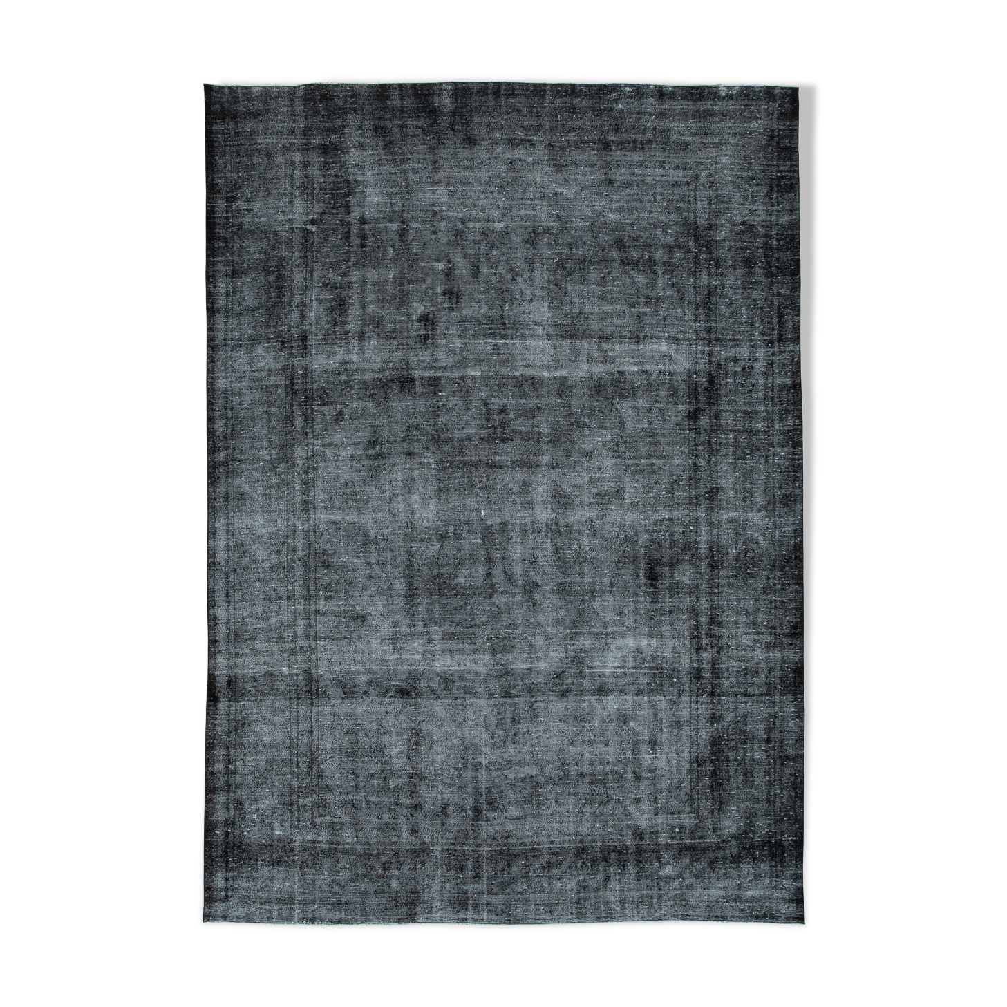 Handwoven oriental overdyed 270 cm x 384 cm black wool carpet