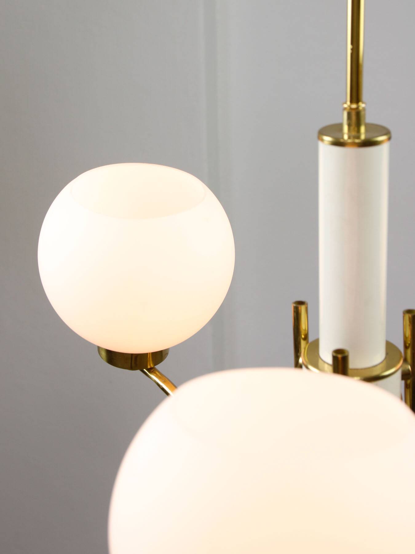 Mid-century Italian Brass and Opaline Chandelier