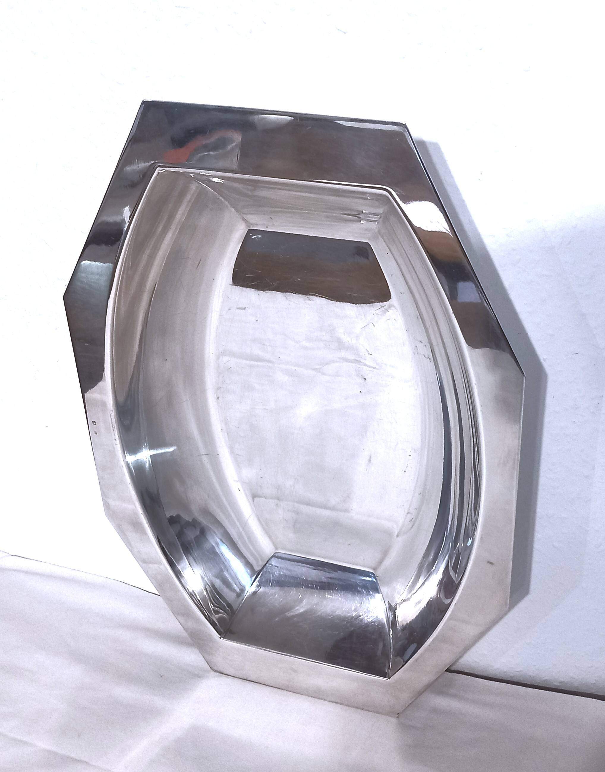 Silver-plated metal designer dish with hallmarks