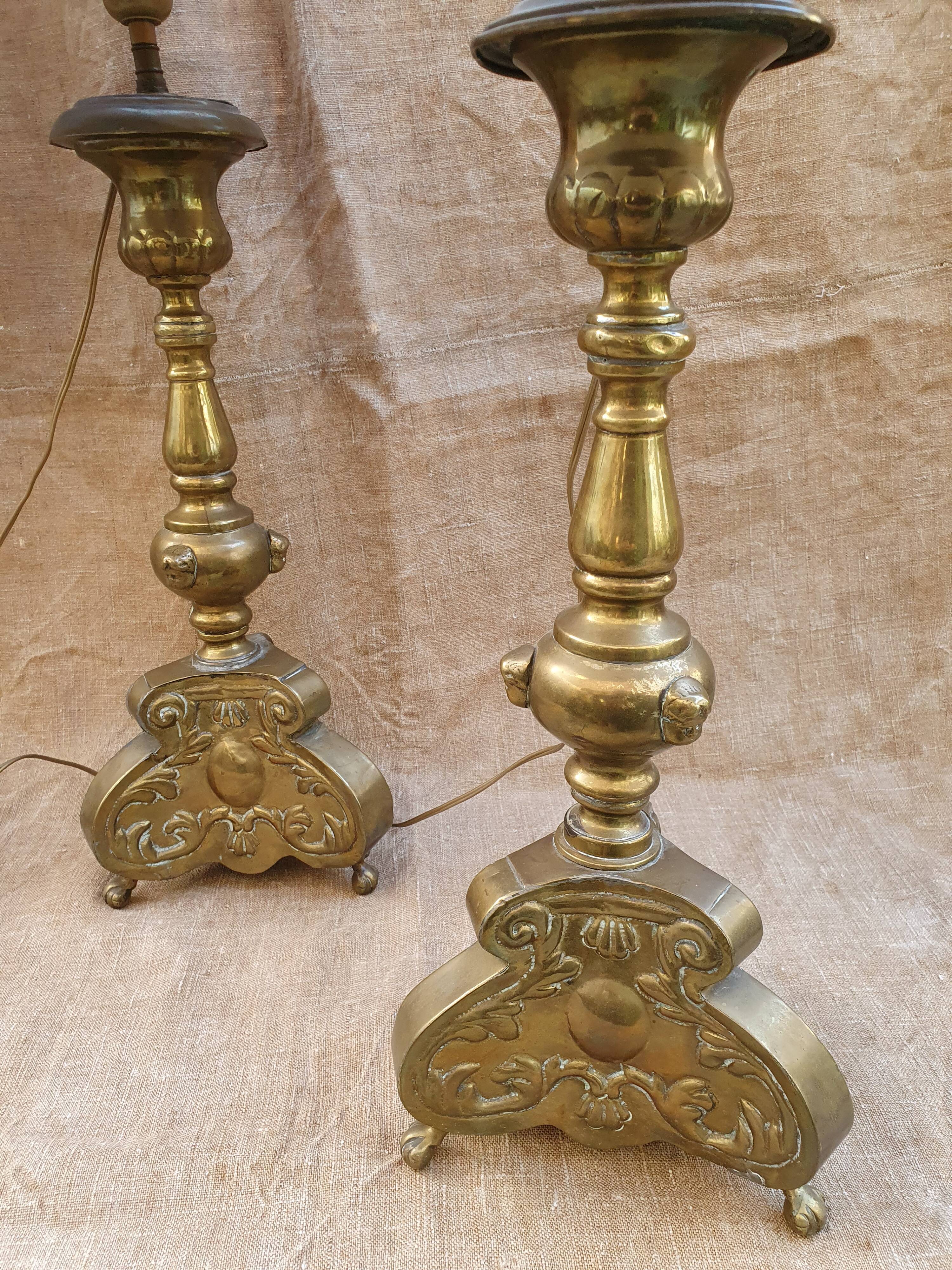 Pair of brass lamps xixème