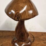 Hand-carved wooden mushroom table lamp with integrated LED