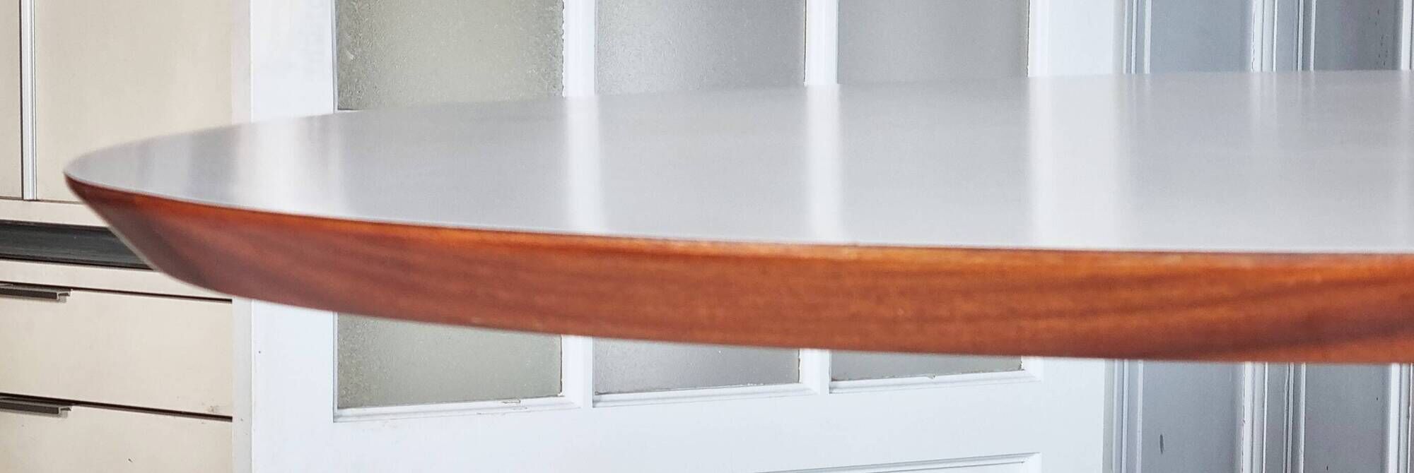 Roche Bobois oval table, white laminate and chrome, 1970s