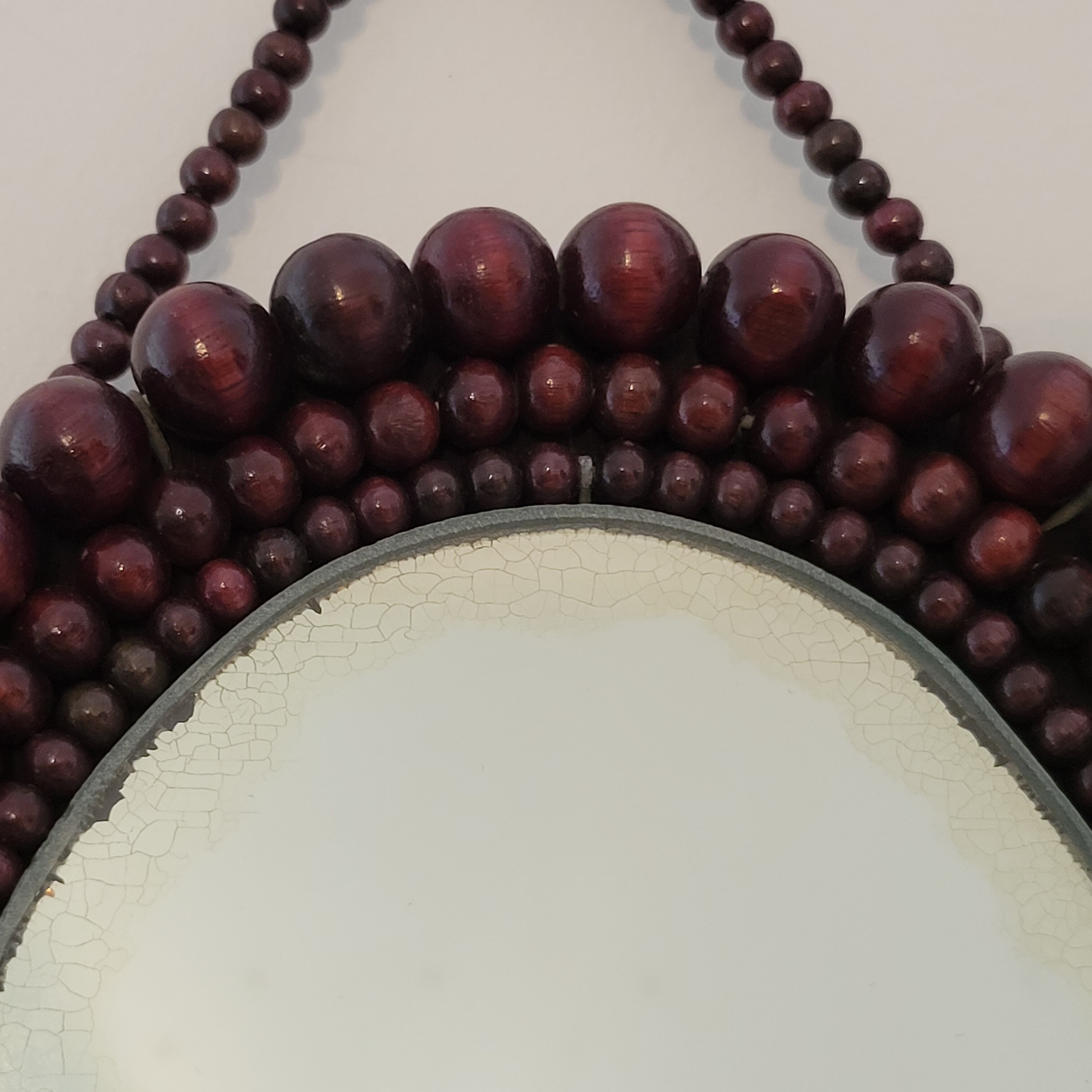 Miroir vintage bohème en perles de bois