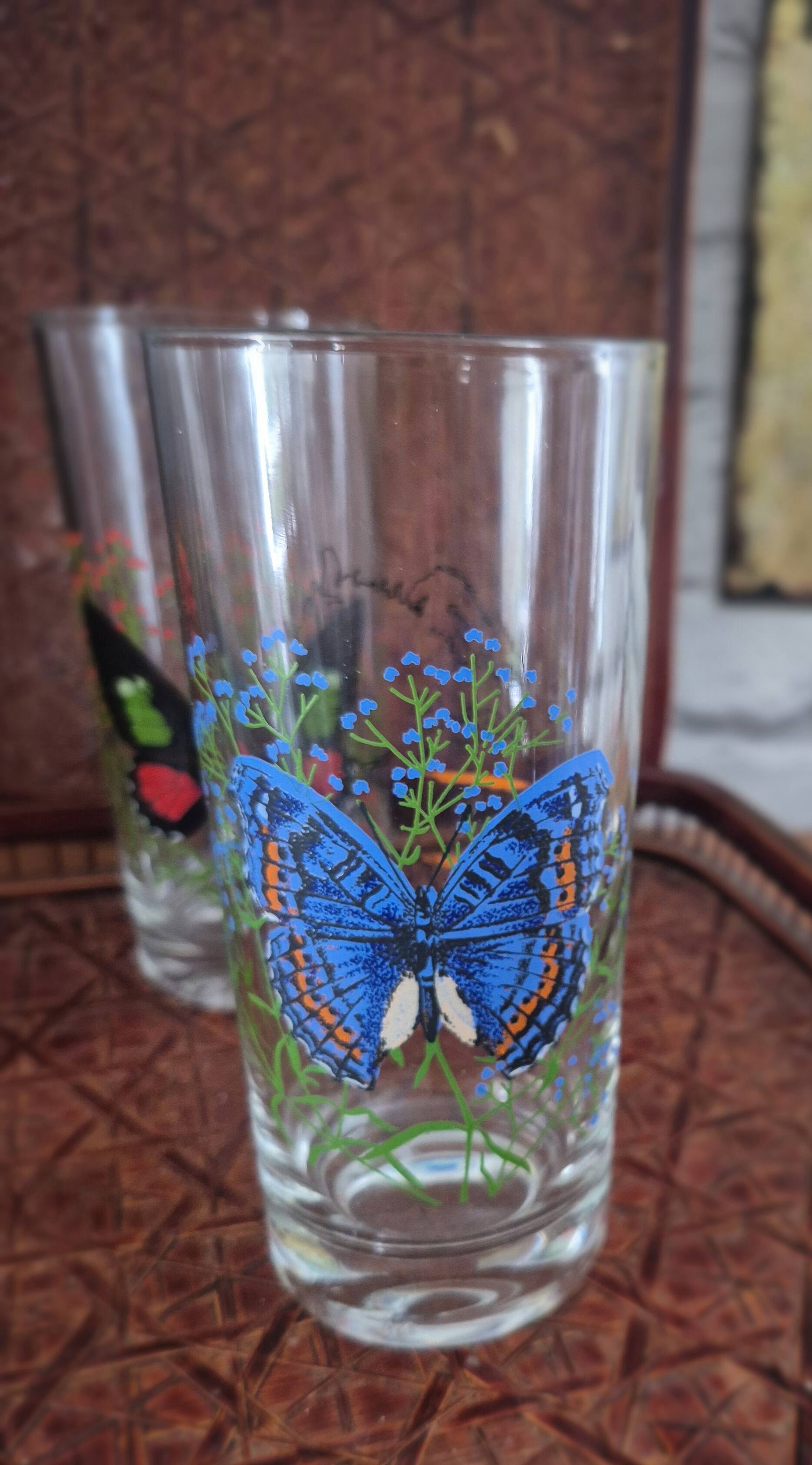Set of 10 butterfly glasses from the Reims glassworks, vintage.