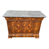 Louis Phillipe chest of drawers in burr walnut and black marble top