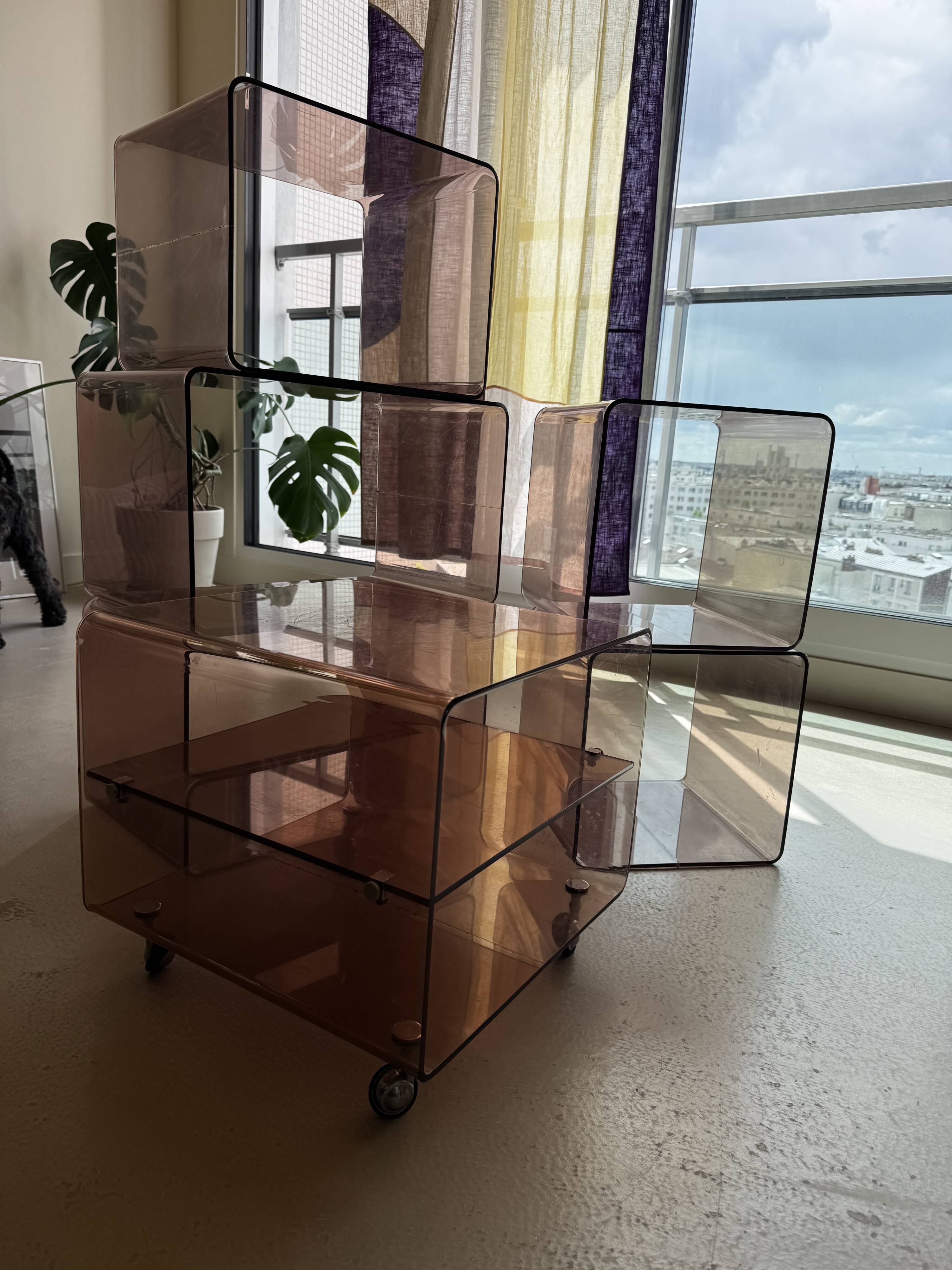 Set of 6 vintage smoked plexiglass modules – 70s/80s – Roche Bobois style