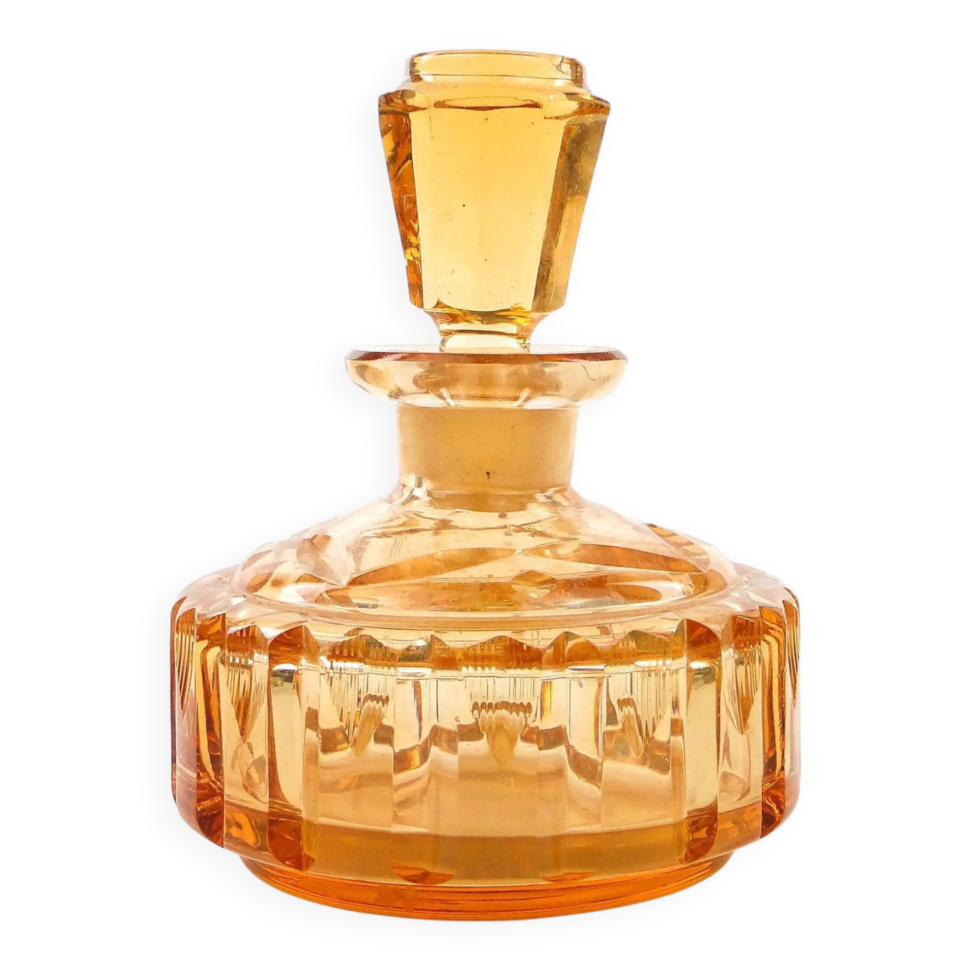 Art déco decanter, orange crystal, Poland, 1930s
