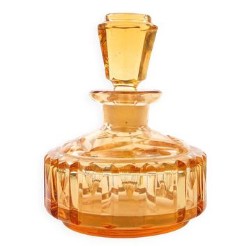 Art déco decanter, orange crystal, Poland, 1930s