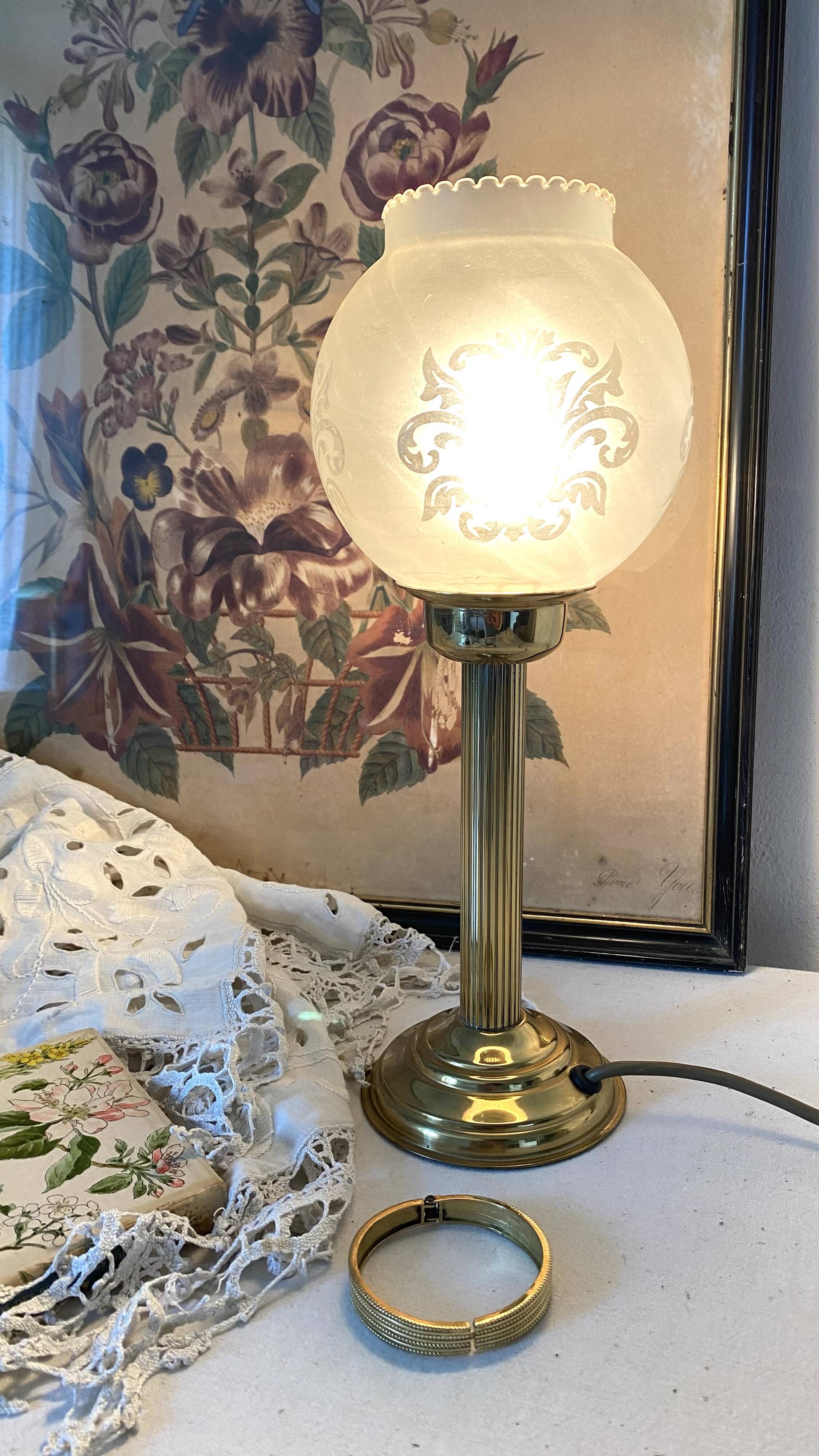 Lampe rétro pied colonne globe en verre