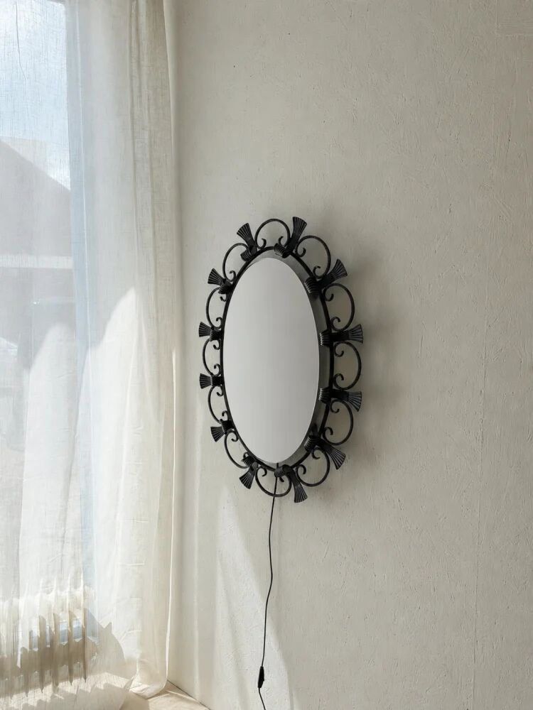 Hillebrand illuminated wall mirror wrought iron 1980s