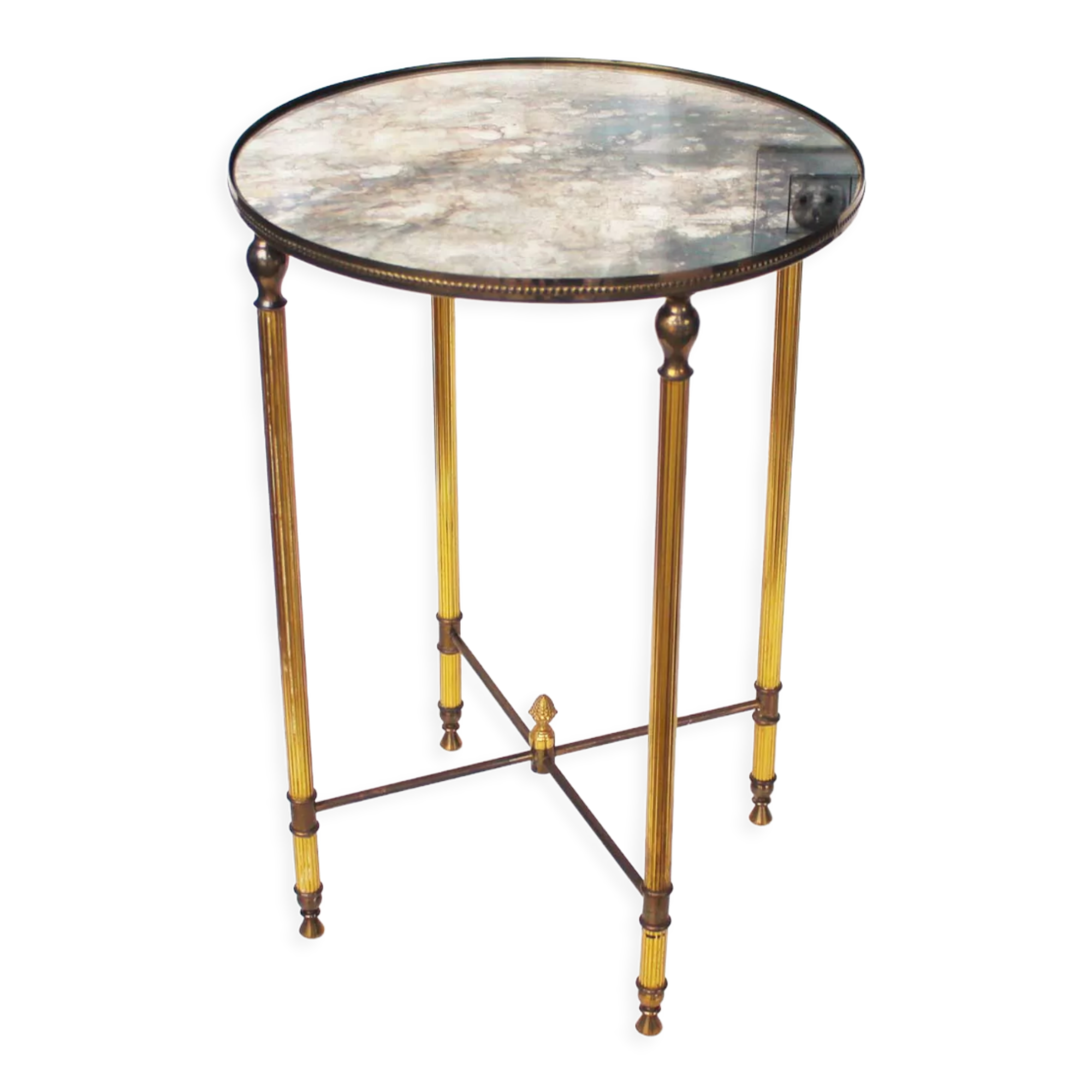 Vintage French round brass and glass side table