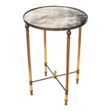 Vintage French round brass and glass side table