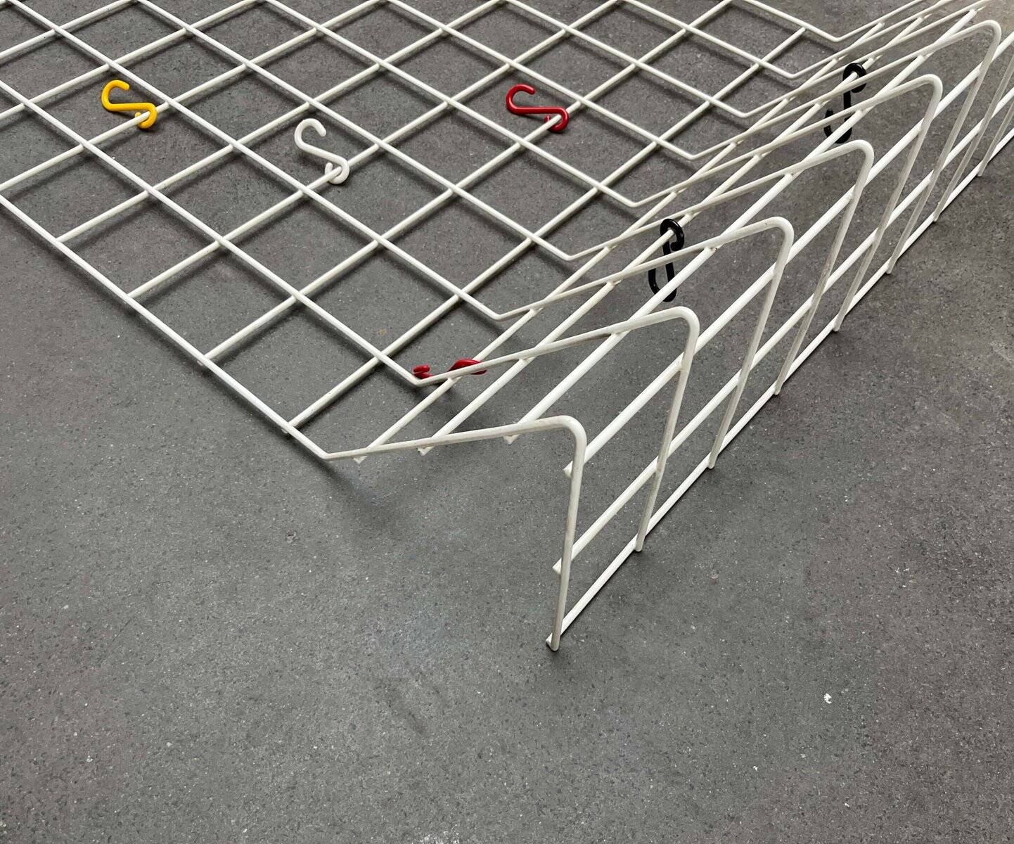 White minimalist string coat rack, modern mid-century, 1960s.